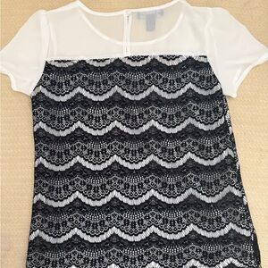 INC International Concepts Black and White Lace Blouse
